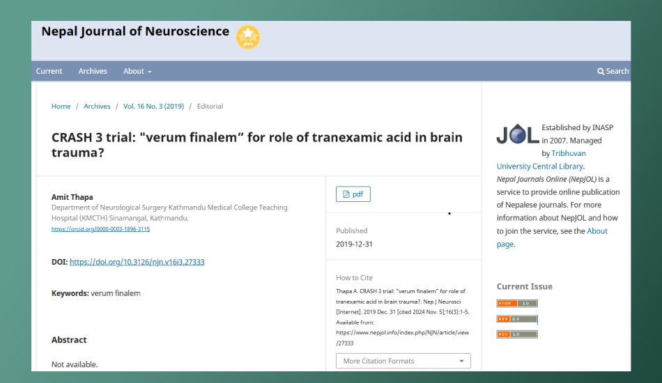 CRASH 3 trial: "verum finalem” for role of tranexamic acid in brain trauma?